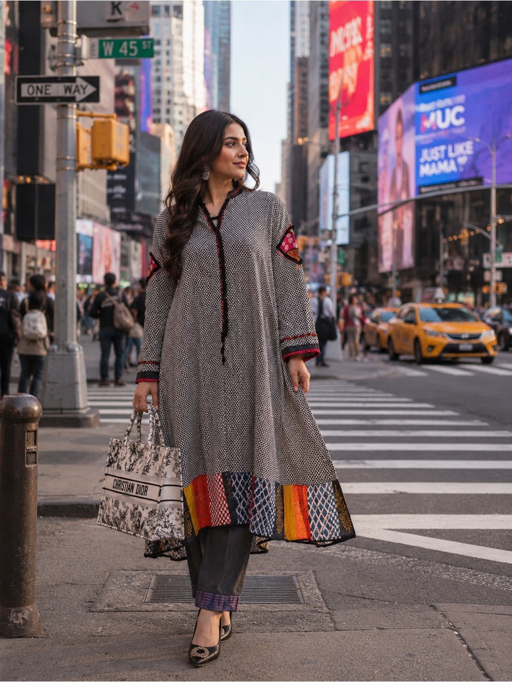 Flowy Patterned 3 piece Dress with Multicolor